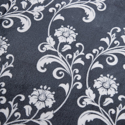SoftLux Printed Luxury Velvet Plush Fleece Blanket, Full/Queen, 90" x90", Grey Floral Scroll