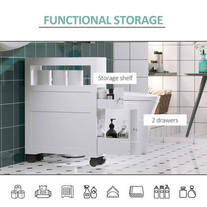 Homcom Wood Rolling Bathroom Side Storage Cabinet, White