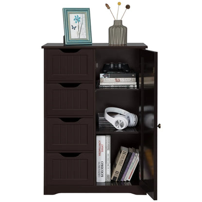 Alden Design Wooden Bathroom Storage Cabinet with 4 Drawers & Cupboard, Espresso