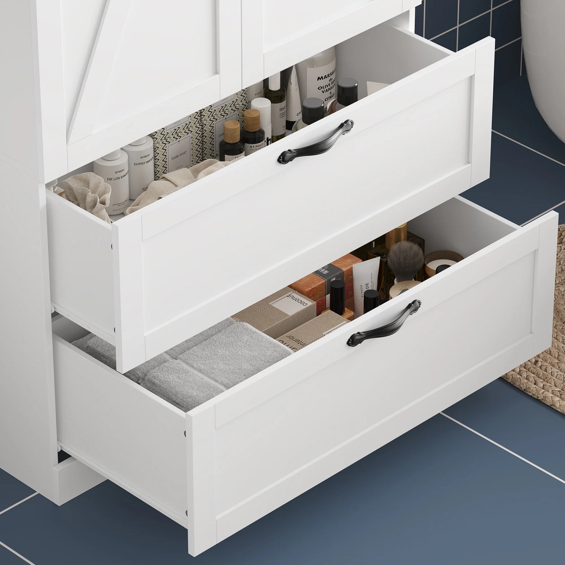 Homfa 70.3"H Bathroom Storage Cabinet, Farmhouse Linen Storage Cabinet with 2 Drawers, White