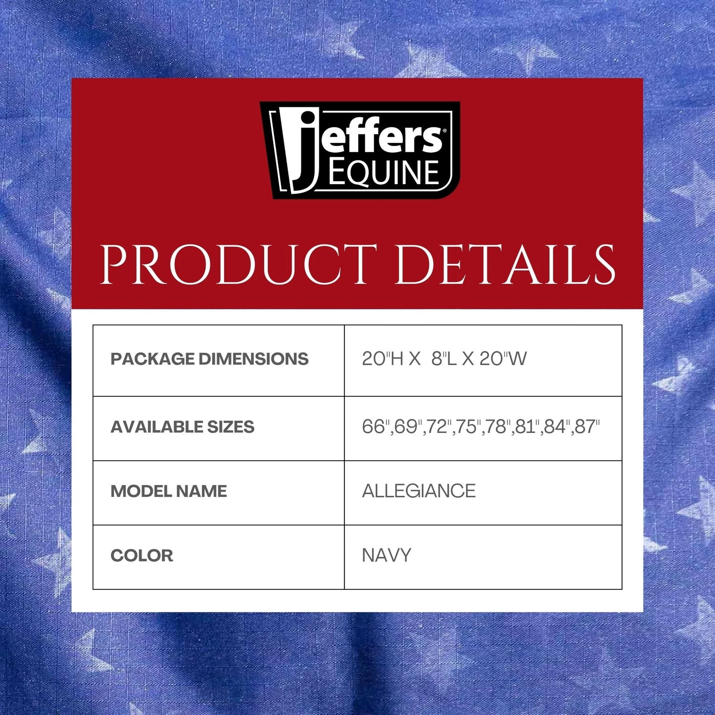 Jeffers Poplar Head Origin 600 Denier Turnout Blanket | 240 Gram Polyfill | Waterproof, Breathable, Horse Blanket for Cold Weather | Navy with Star Print, Adjustable Straps, Fits 72"
