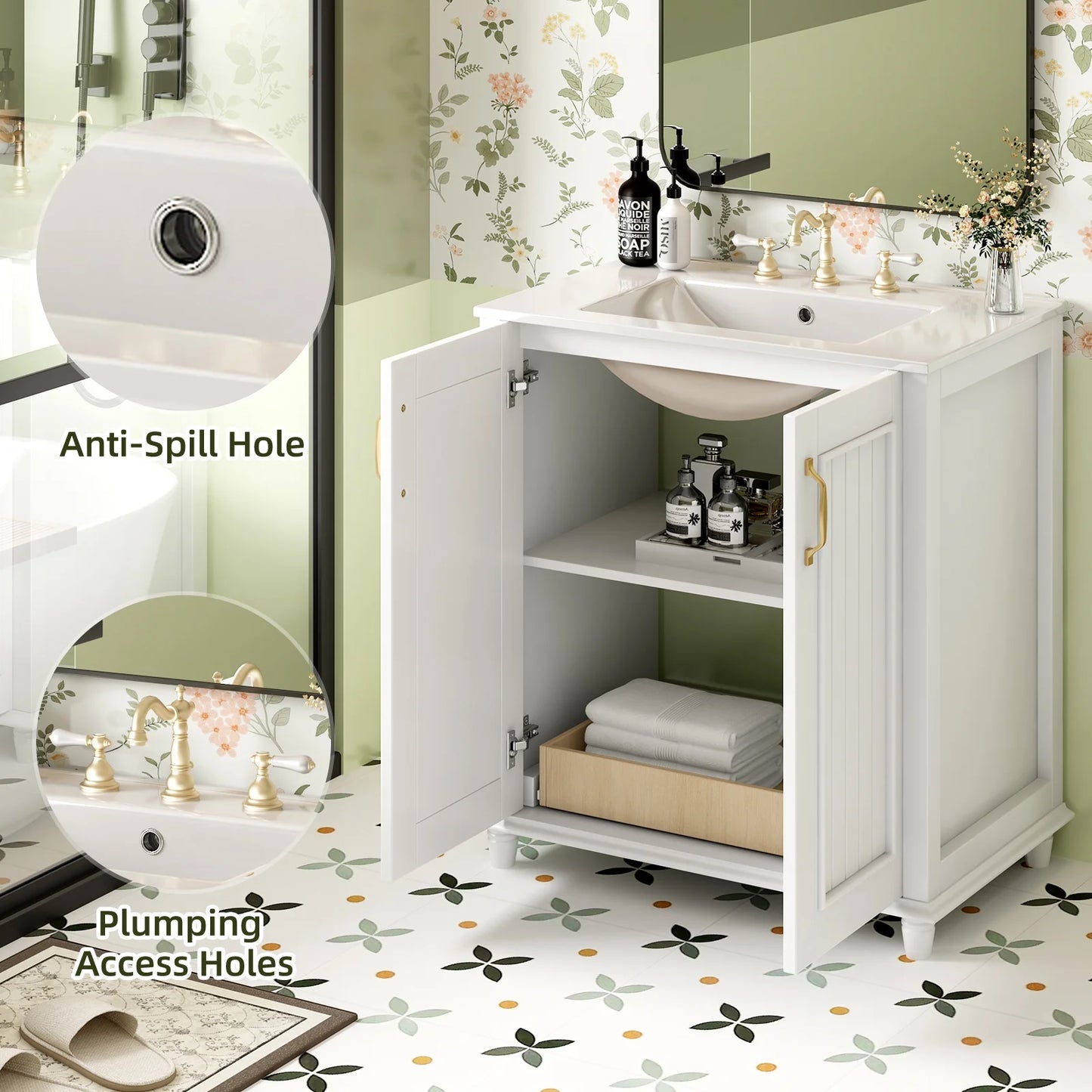 Harper & Bright Designs 30" Bathroom Vanity with Sink, Bathroom Storage Cabinet with Drawers, Single Sink Bathroom Vanity, White