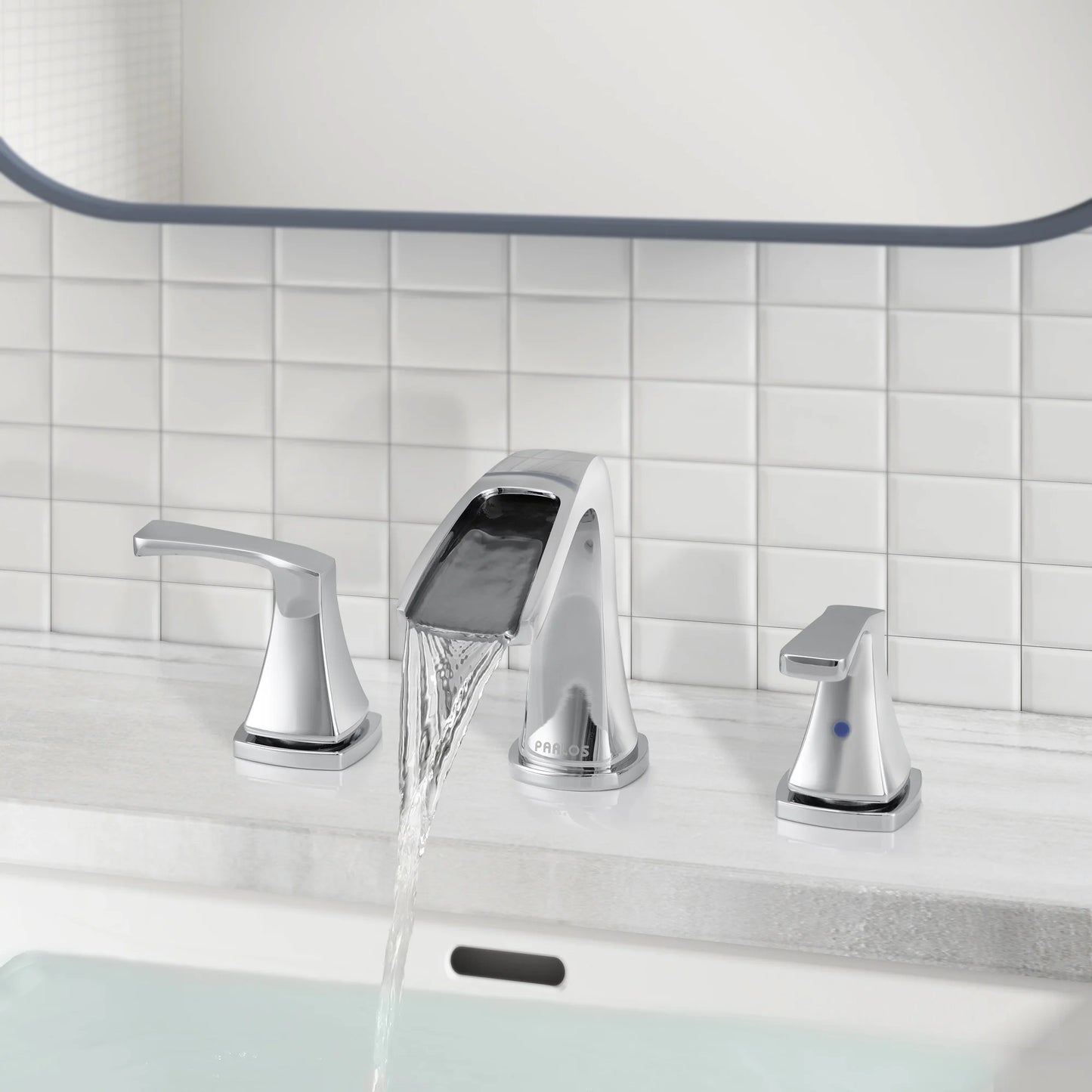 PARLOS Waterfall Widespread Two Handles Bathroom Sink Faucet , Polished Chrome