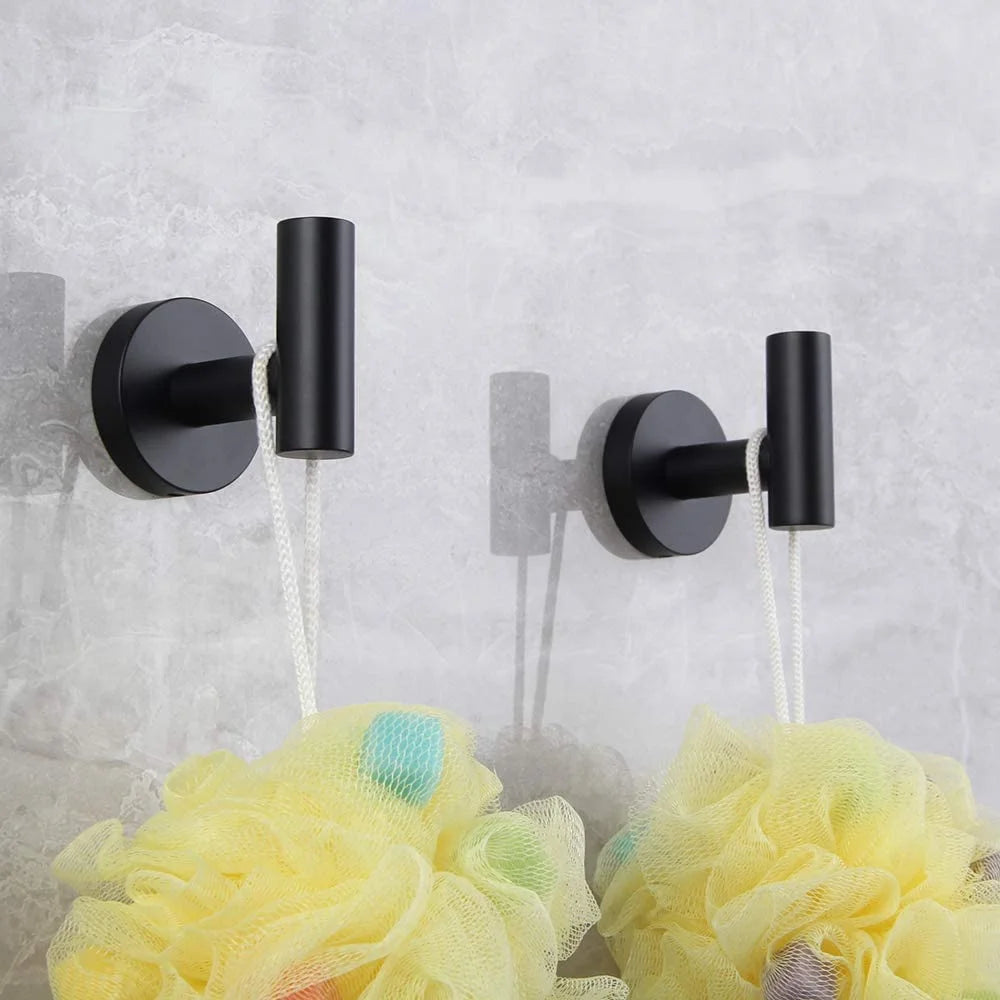 Matte Black Bathroom Accessories Kit 5-Pieces Bathroom Hardware Set Wall Mounted - Includes 24" Double Towel Bar, 12" Hand Towel Bar, Toilet Paper Holder, 2X Robe Towel Hooks ...