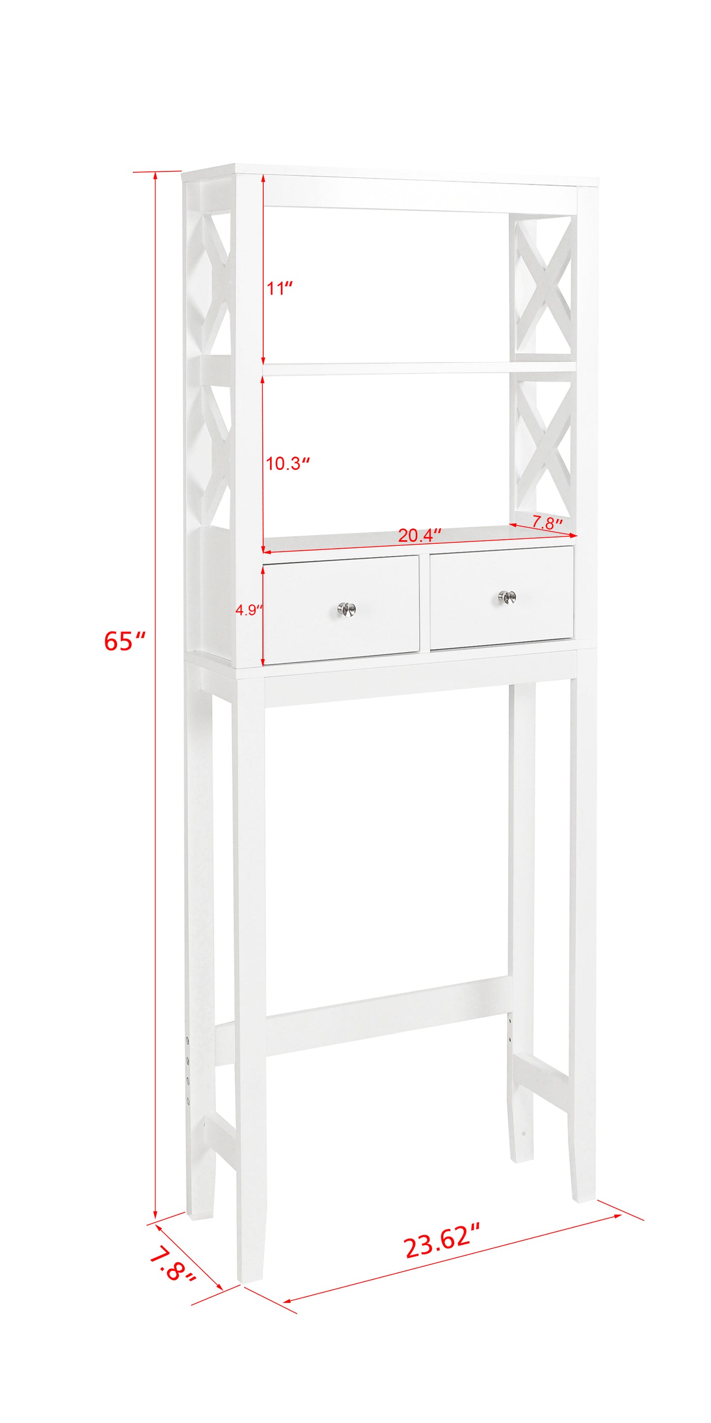 Spirich Home Modern X- Frame Bathroom Shelf Over The Toilet, Bathroom Shelf with Two Drawers, Bathroom Spacesaver, White Finish