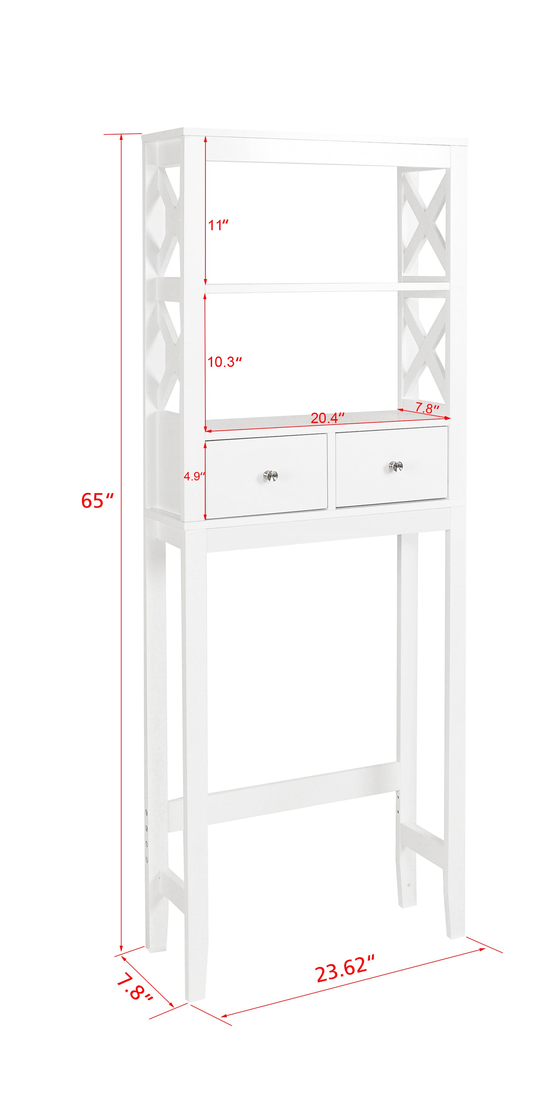 Spirich Home Modern X- Frame Bathroom Shelf Over The Toilet, Bathroom Shelf with Two Drawers, Bathroom Spacesaver, White Finish