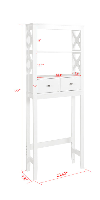 Spirich Home Modern X- Frame Bathroom Shelf Over The Toilet, Bathroom Shelf with Two Drawers, Bathroom Spacesaver, White Finish