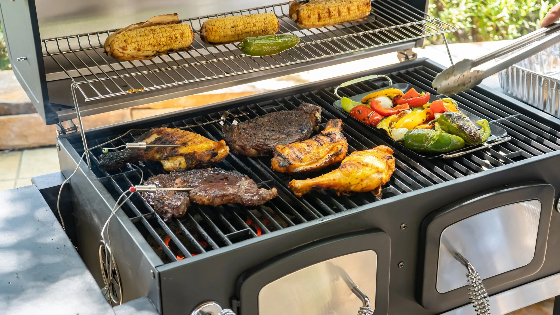 32-inch Smart Charcoal Grill with Bluetooth Meat Thermometer, LCD Display, and Temperature Probes, Stainless Steel/Black