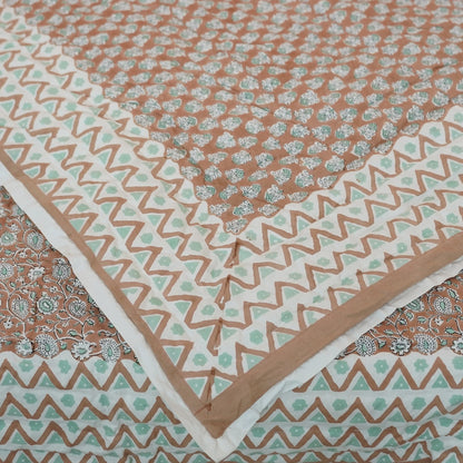 Handmade quilt, block printed floral quilt, boho decorative winter quilt, Indian bedding quilt, throw and blanket for room