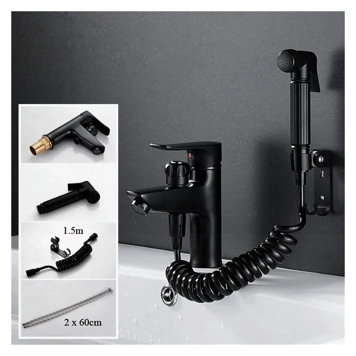 Bathroom Basin 2 In 1 Faucet, Brass Handheld Toilet Bidet Faucets, Sprayer Cold And Hot Water Mixer Bathtub Tap With Shower Set ,Easy to Install