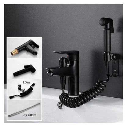 Bathroom Basin 2 In 1 Faucet, Brass Handheld Toilet Bidet Faucets, Sprayer Cold And Hot Water Mixer Bathtub Tap With Shower Set ,Easy to Install