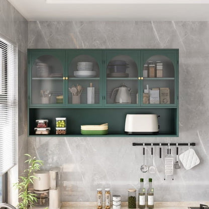 Dasun 47.25" Four-door Glass Wall Cabinet Storage, Wall-mounted, Suitable for Kitchen, Living Room, Bathroom(Black)