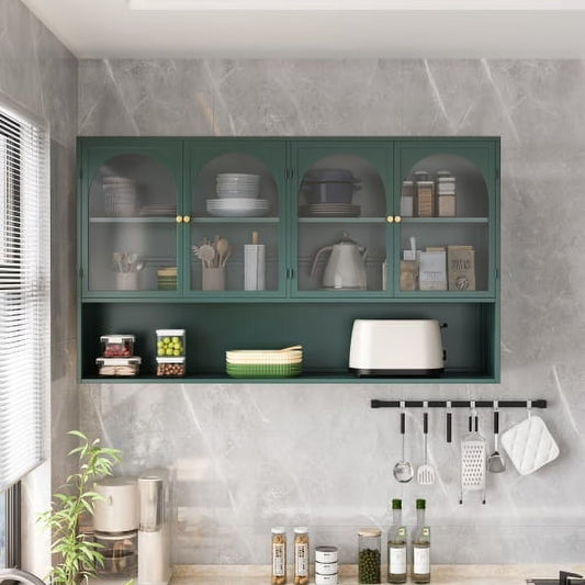 Dasun 47.25" Four-door Glass Wall Cabinet Storage, Wall-mounted, Suitable for Kitchen, Living Room, Bathroom(Black)