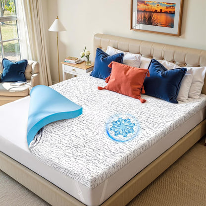 Memory Foam Mattress Topper Queen Cooling Mattress Topper 3 Inch for Hot Sleepers, Pressure Relieving Mattress Pads Breathable Bed Toppers with Removable Washable Cover