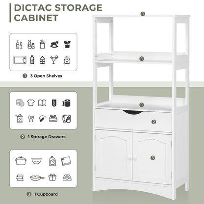 Kitchen Sideboard Pantry Cabinet Tall Freestanding Storage Cabinets with Shelves and Drawer for Bathroom Home Office, White