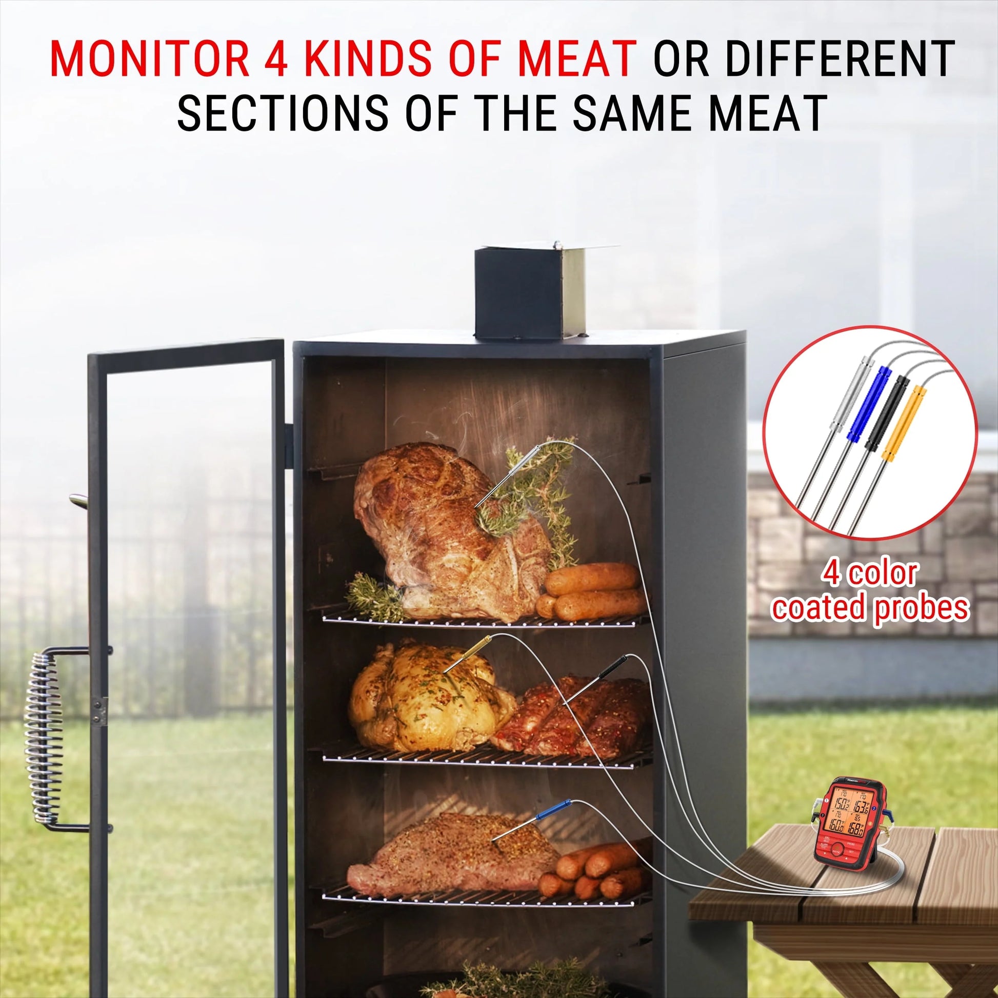 ThermoPro TP827BW 500FT Long Range Wireless Meat Thermometer for Grilling and Smoking with 4 Probes Smoker BBQ Grill Thermometer Kitchen Food Cooking Thermometer for Meat
