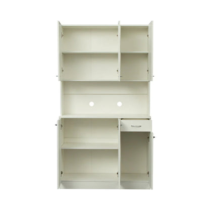 70.87" Tall Wardrobe & Kitchen Cabinet, Freestanding Storage Cabinet with 6 Doors, 1 Open Shelves and 1 Drawer, Kitchen Pantry Cabinet Buffet Sideboard Cabinet with 2 Cable Holes for Bedroom, White