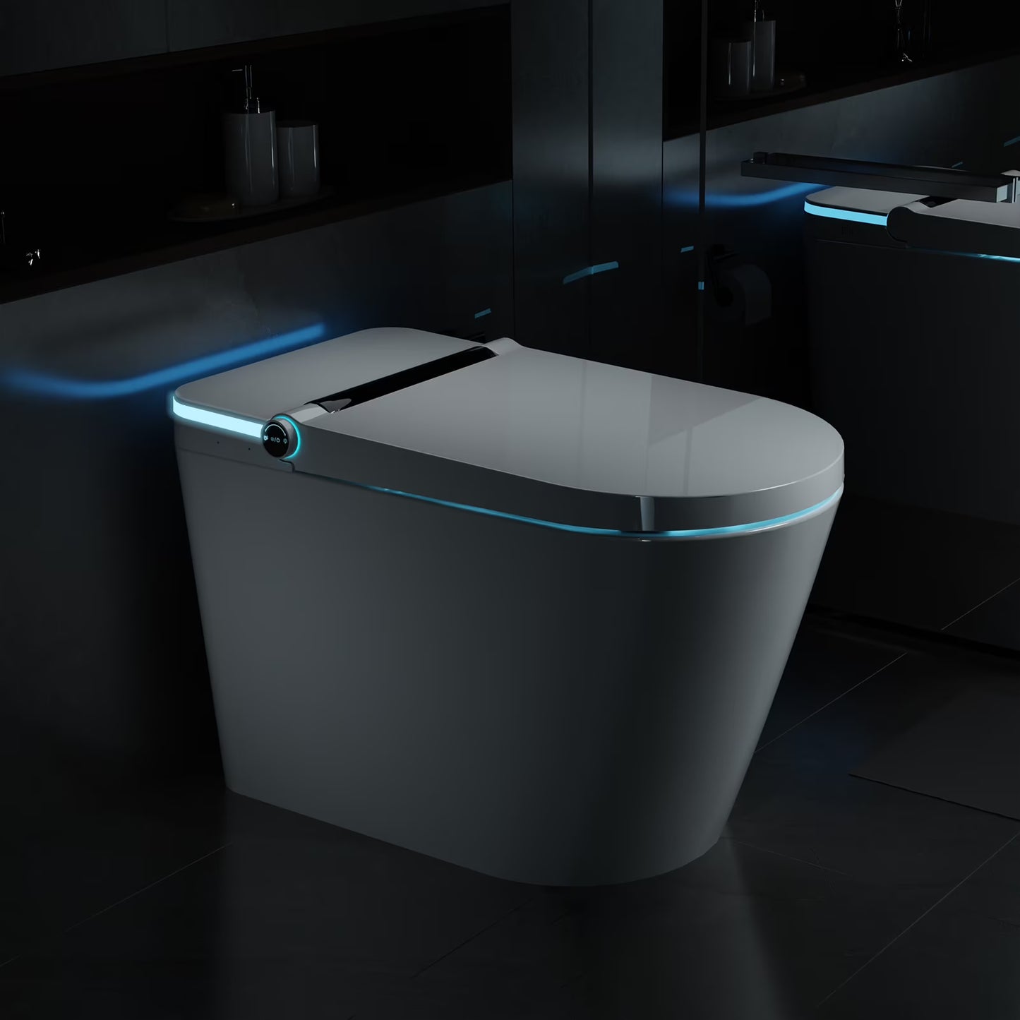 LALAHOO Smart Toilet with Bidet Built in, Auto Open & Close, Elongated Heated seat, Foot Sensor Flush, LED Display, Warm Water Wash, Dryer, Night Light, Black