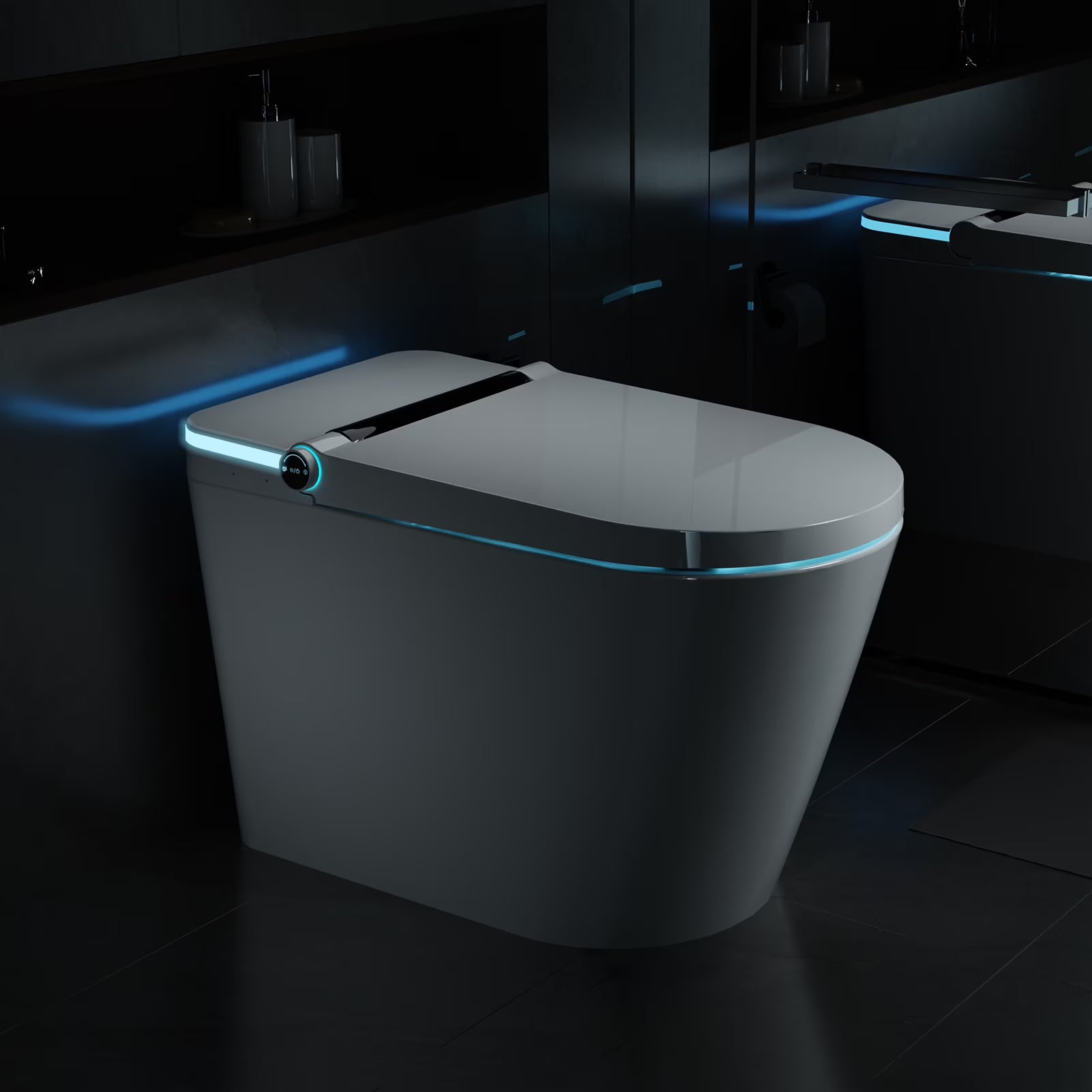 LALAHOO Smart Toilet with Bidet Built in, Auto Open & Close, Elongated Heated seat, Foot Sensor Flush, LED Display, Warm Water Wash, Dryer, Night Light, Black
