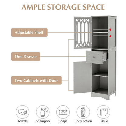 Royard Oaktree Tall Bathroom Cabinet with Drawer and Doors Freestanding Storage Cabinet with Hutch Modern Narrow Kitchen Pantry Sideboard Cabinets for Living Room Bedroom Office, White