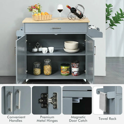 Kepooman Kitchen Island Cart, Serving Utility Carts,Rolling Kitchen Island Cart with Towel and Spice Rack-Gray