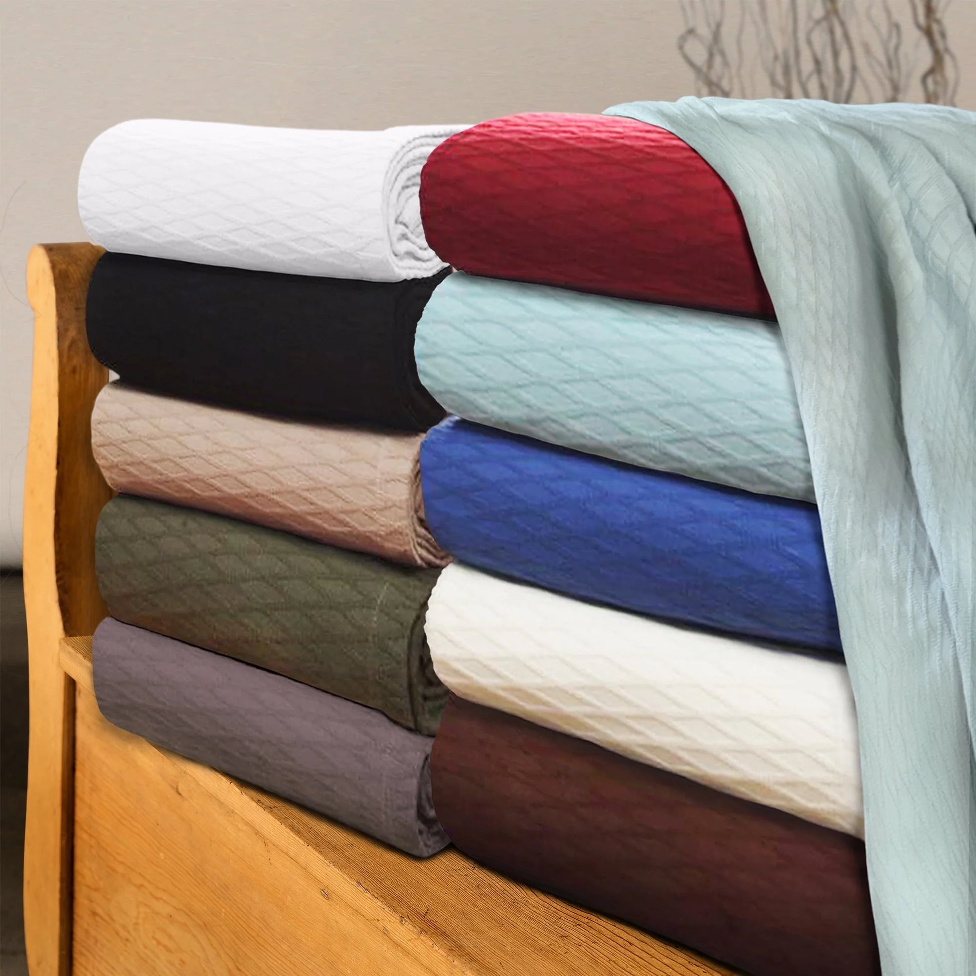 Superior Diamond All-Season Cotton Blanket, Throw Size, Burgundy