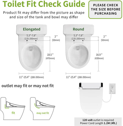 VOVO STYLEMENT VB-6000SE Electronic Bidet, Elongated, UV LED Sterilization, Heated Seat, Warm Dry and Water, Self Cleaning Full Stainless Nozzle, Made in Korea - White
