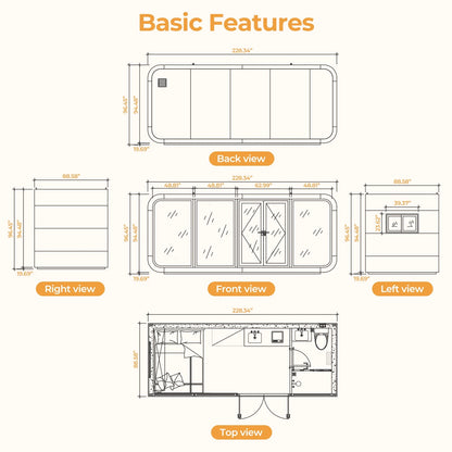 Luxury Modern prefab Cabin - 19ft Mobile Capsule with Bedroom, Kitchen and Bathroom, Storm Resistant prefab Cabin -16 Typhoon and 12 Earthquake Proof Mobile Cabin for Travel and Outdoor Living