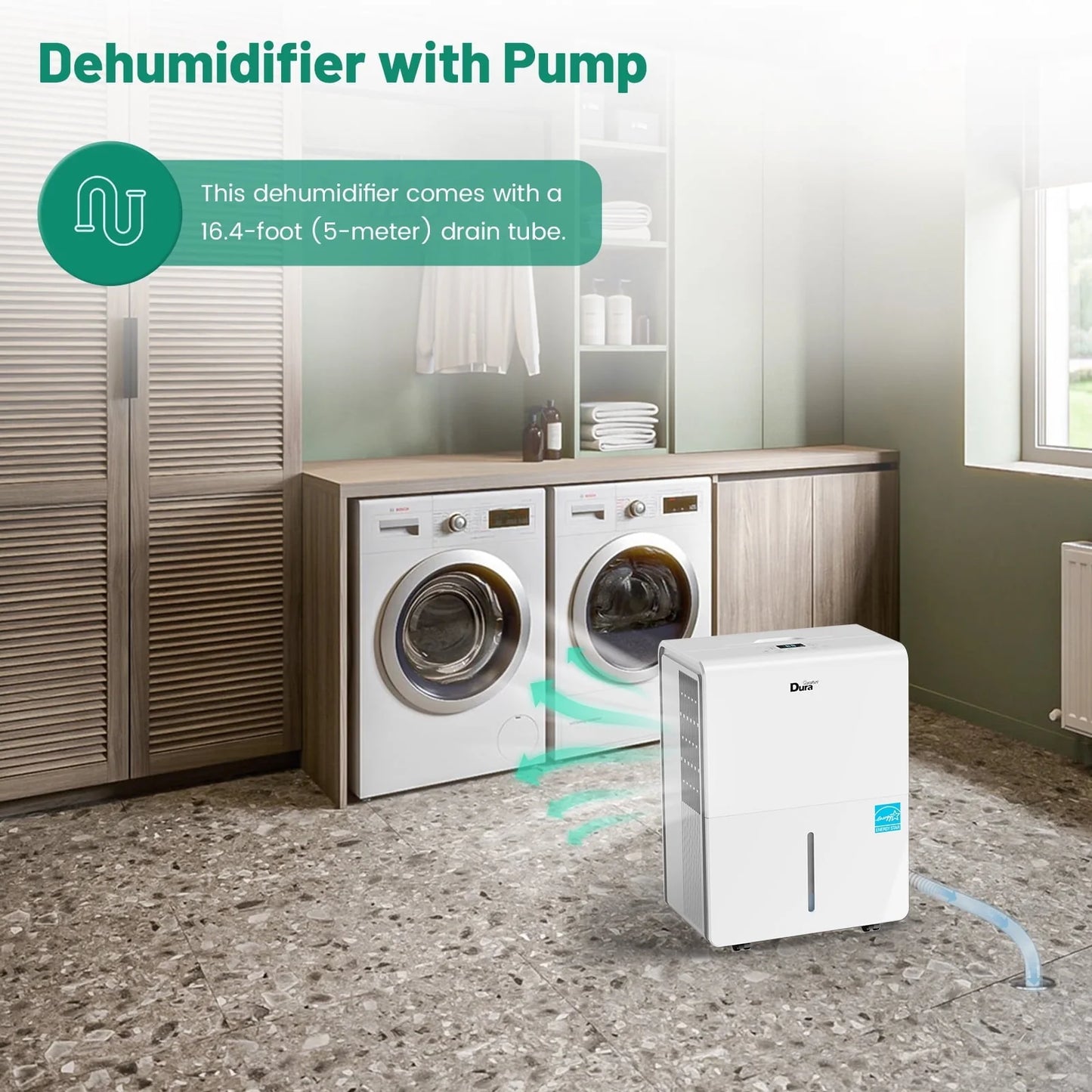 DuraComfort 50 Pints Dehumidifier for Bathroom Basement with Pump, up to 4500 Sq.ft, Energy Star, Wifi,White