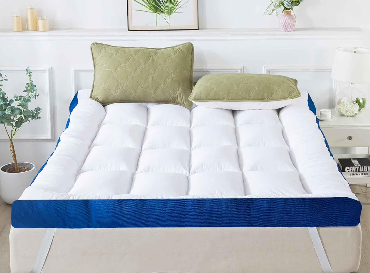 4 Inch Mattress Topper King Size Memory Foam Filled Warming Cooling Fluffy & Soft 100% Air Fabirc Top Memory Foam Pillow Top, Anti-Slip Bottom, 4 Elastic Straps, 80x78x4 Inch, King