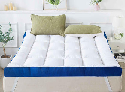 4 Inch Mattress Topper King Size Memory Foam Filled Warming Cooling Fluffy & Soft 100% Air Fabirc Top Memory Foam Pillow Top, Anti-Slip Bottom, 4 Elastic Straps, 80x78x4 Inch, King