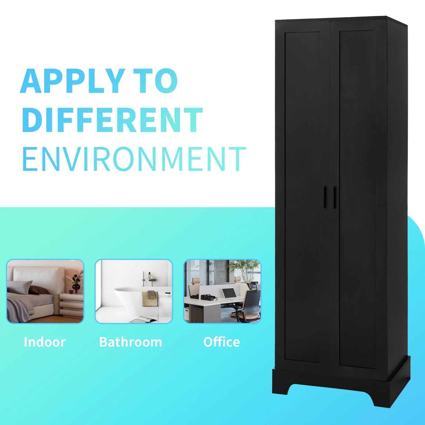 22'' Double Door Storage Cabinet with Adjustable Shelves, High Quality Bathroom Cabinet with MDF Material, for Living room, Bathroom, Black