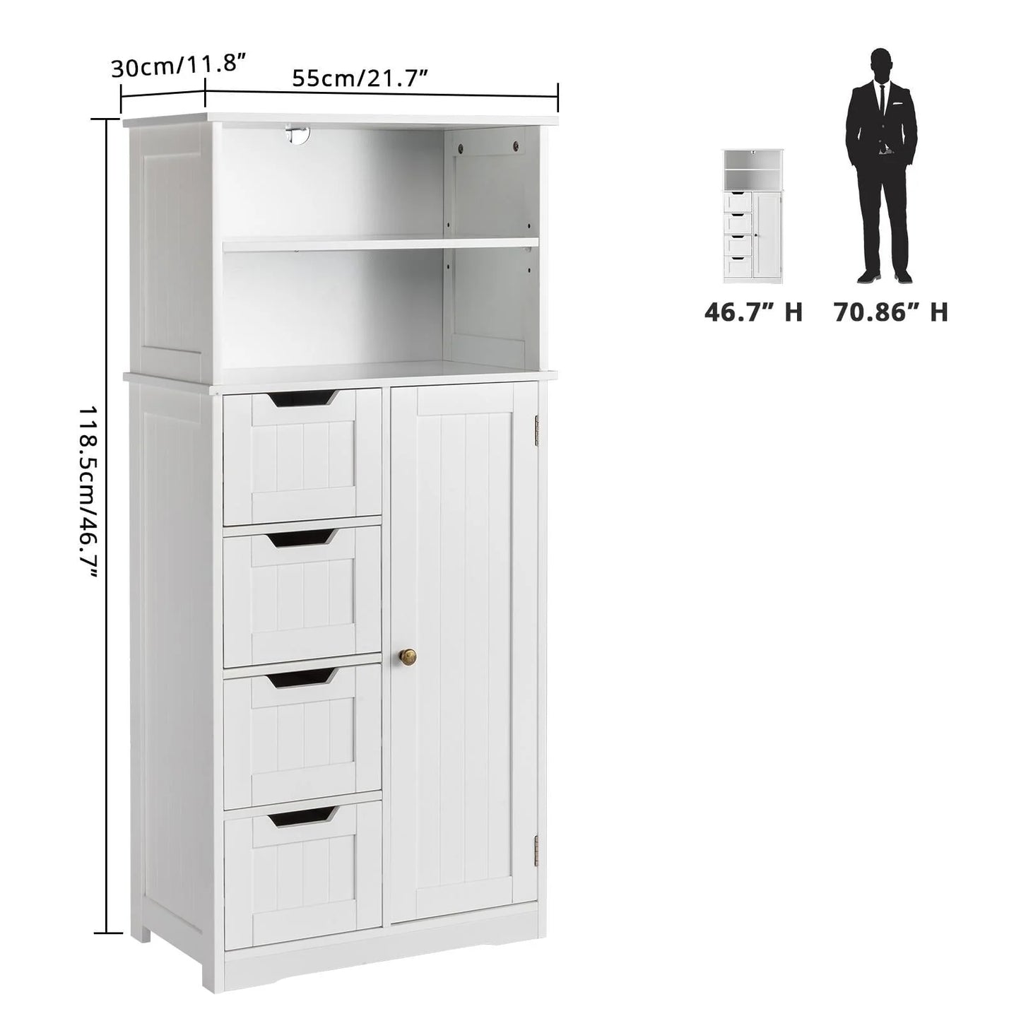 Ktaxon Freestanding Bathroom Floor Cabinet, Multipurpose Storage Cabinet with 4 Drawers, 1 Cupboard & Adjustable Shelves for Kitchen Living Room Bedroom, White
