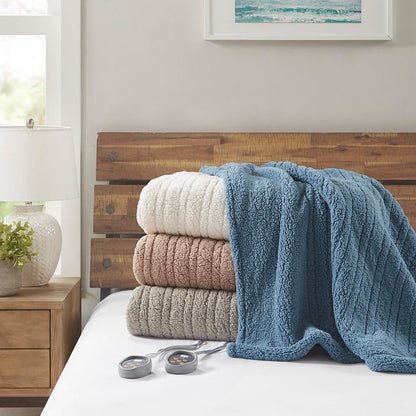 True North by Sleep Philosophy Sherpa Fabric King Heated Blanket in Gray