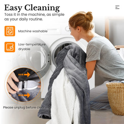 RoyalCraft Heated Blanket King Size, Electric Throw Dual Control, 5 Years Warranty, 10 Heat Settings, 12 Hours Auto Off, Soft Flannel and Sherpa, Machine Washable, ETL Certified, Grey