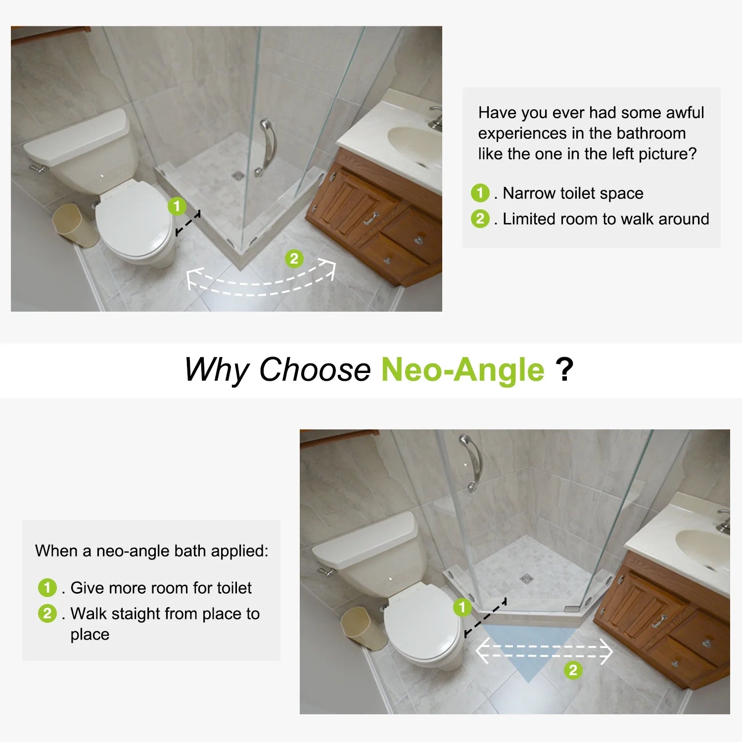 Naiture Stainless Steel 18-1/2" X 26" X 18-1/2" Neo-Angle Shower Curtain Rod with Ceiling Support, Brushed Nickel Finish