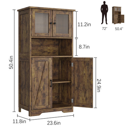 Kitchen Pantry Storage Cabinet with Doors and Shelves, 50.4" Freestanding Pantry Cabinets, Wooden Cupboard, Large Floor Cabinet for Bathroom, Kitchen, Dining Room, Living Room, Rustic Brown