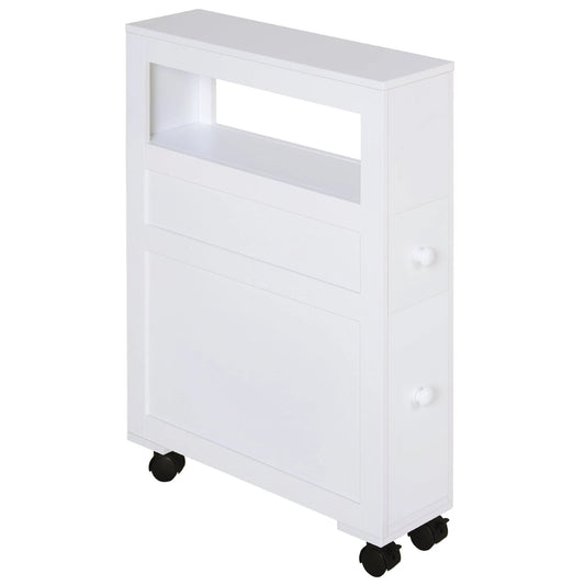 Homcom Wood Rolling Bathroom Side Storage Cabinet, White