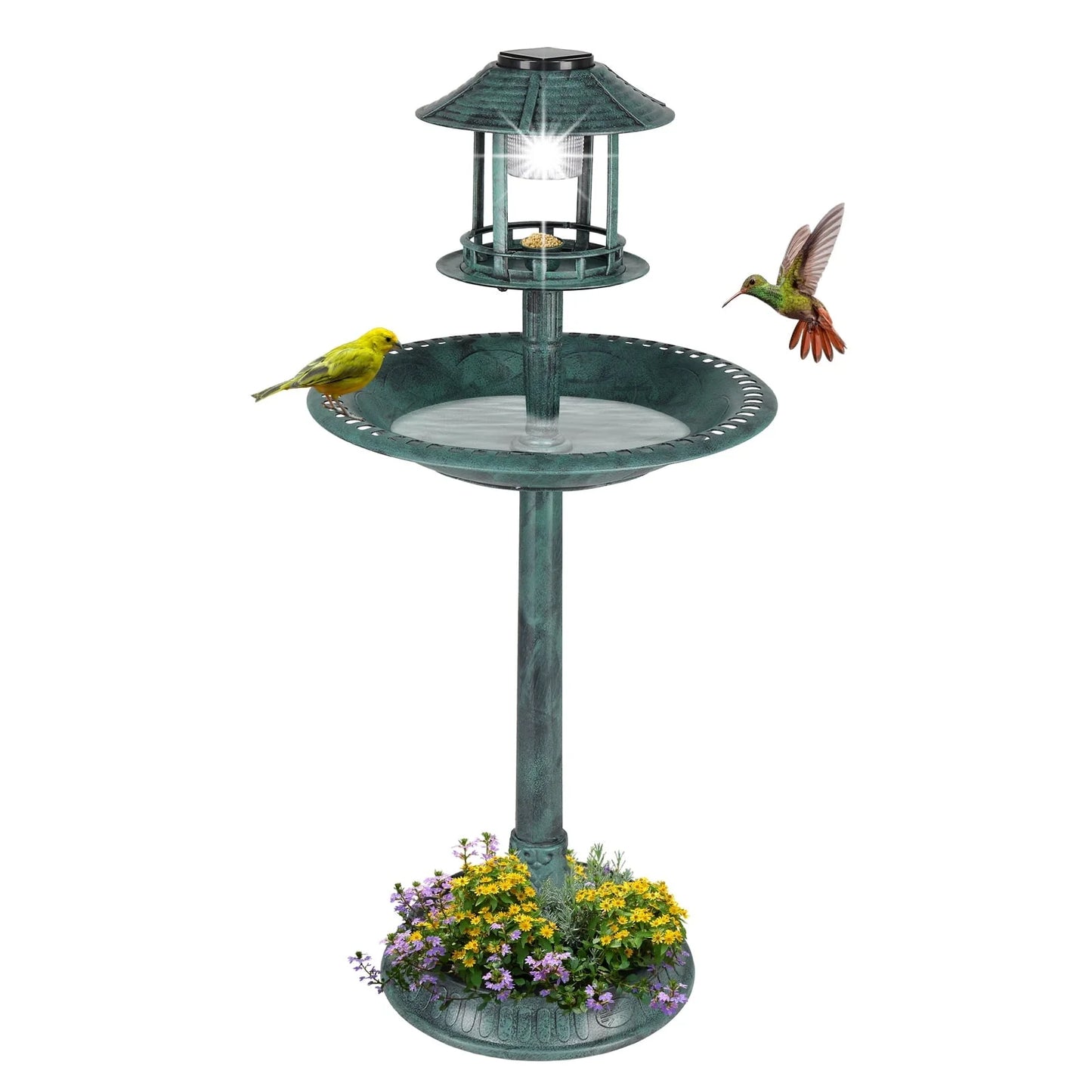 Zimtown Courtyard 42 Inch Bird Bath w/Solar Light Garden Decor