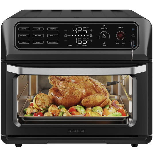 Chefman 12-in-1 Air Fryer Oven Combo w/Probe Thermometer, 20 qt Capacity, Black Stainless Steel