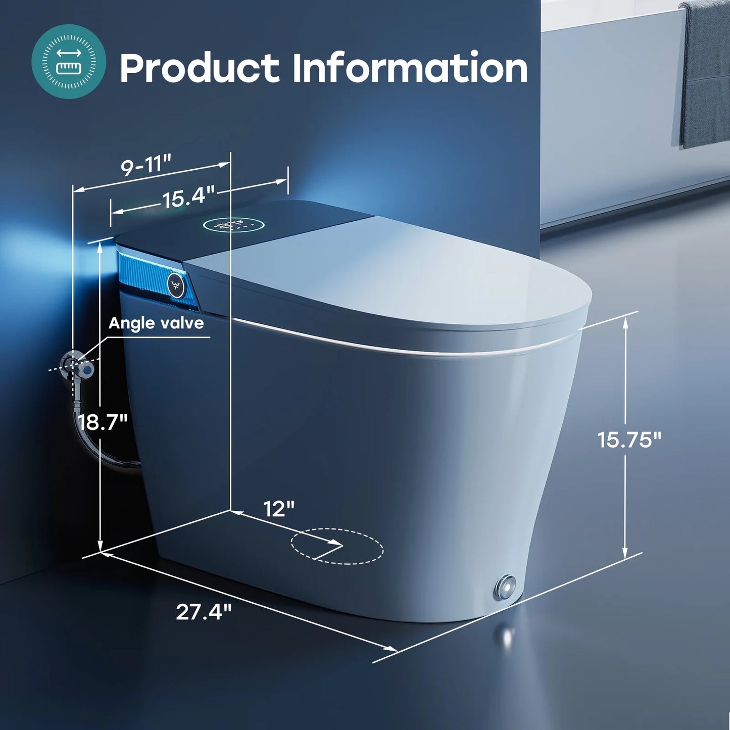 HOROW T38 Bidet SmartToilet with Built-in Water Tank,adjustable heated seat Mood Light 12'' Rough In