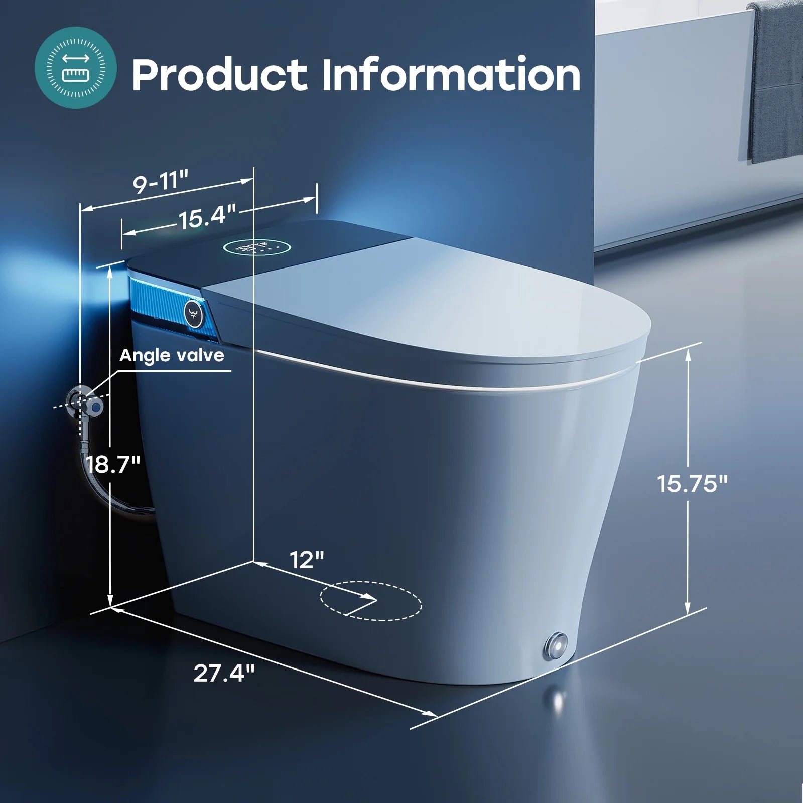 HOROW T38 Bidet SmartToilet with Built-in Water Tank,adjustable heated seat Mood Light 12'' Rough In