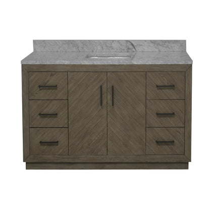 Peyton 60" Single Bathroom Vanity with Gray Oak Cabinet and Carrara Marble Top