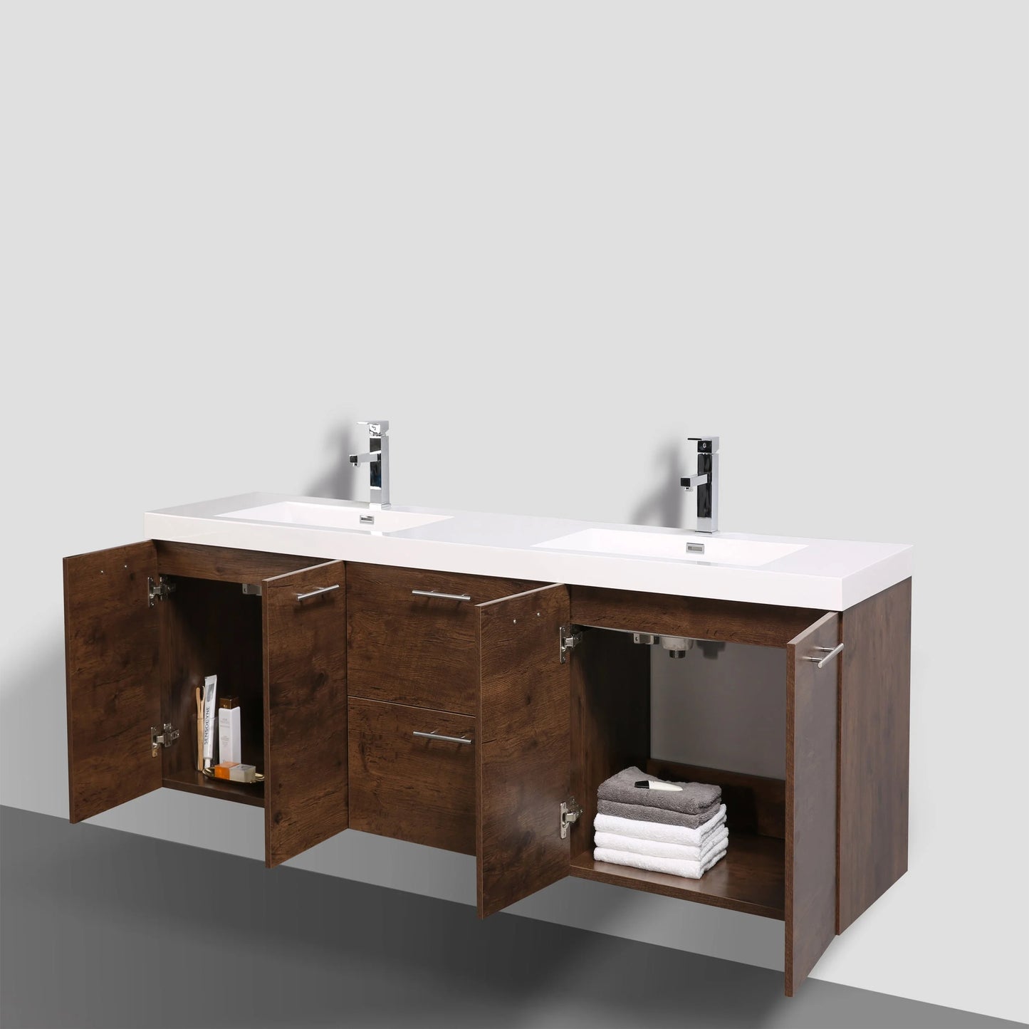 Eviva Luxury 84 inch Rosewood Bathroom Vanity with Integrated Acrylic Sinks