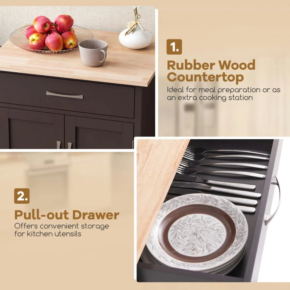 Topcobe Rolling Kitchen Island Cart with Drawer and Towel Rack, Modern Furniture for Living Room, Bedroom-Brown