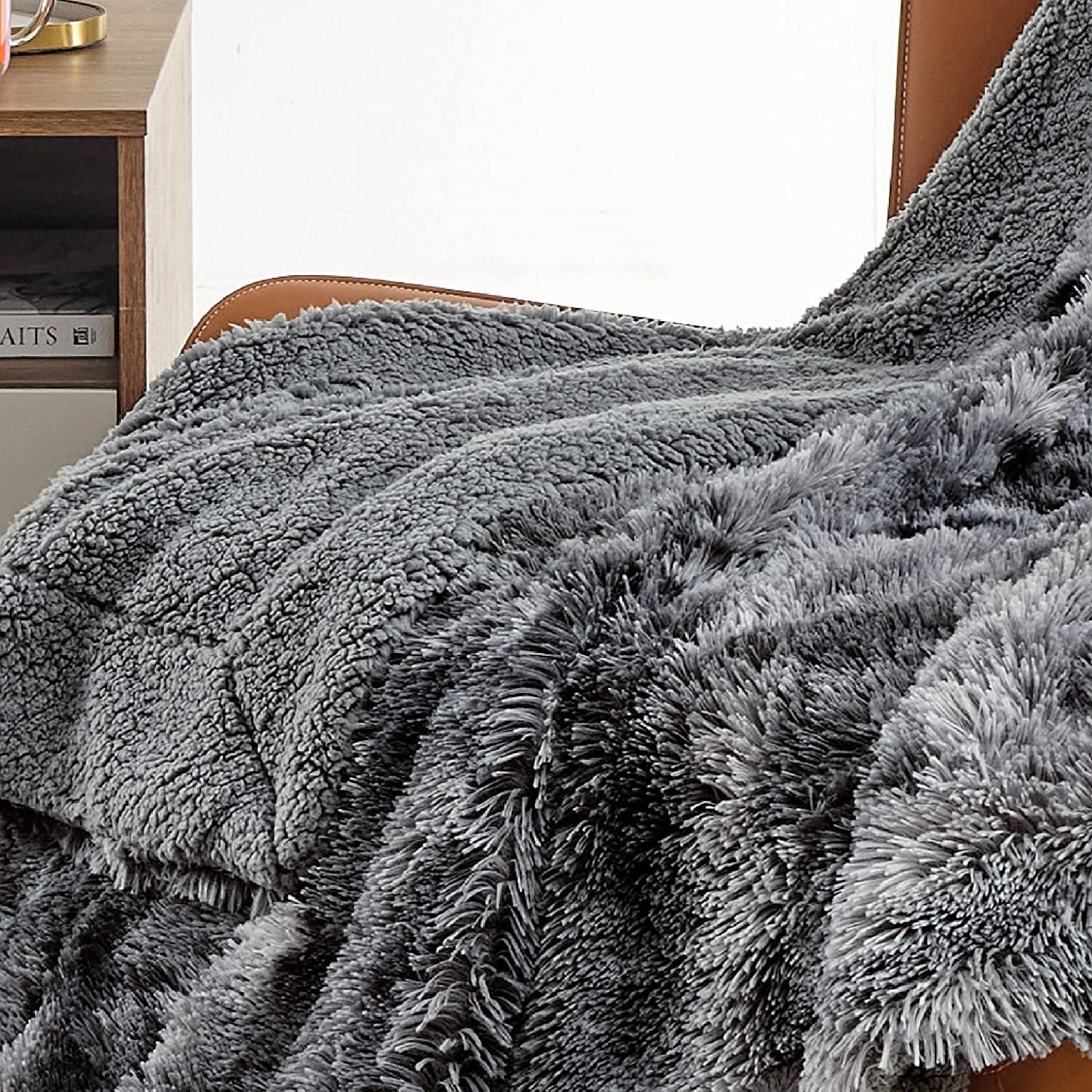 Bedsure Faux Fur Throw Blankets Grey - Tie-Dye Fuzzy Fluffy Super Soft Furry Plush Decorative Comfy Shag Thick Sherpa Shaggy