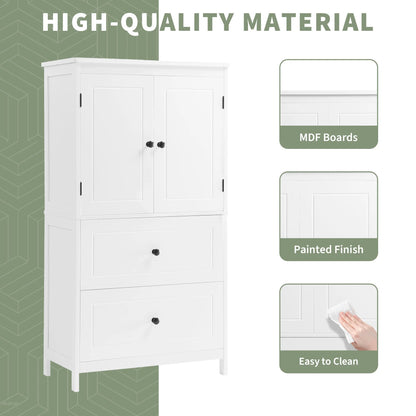 EUROCO Bathroom Floor Storage Cabinet,Bathroom Storage Unit,Freestanding Cabinet with 2 Drawers and 2 Doors,Adjustable Shelf,11.8 x 23.6 x 43.3 Inches,White
