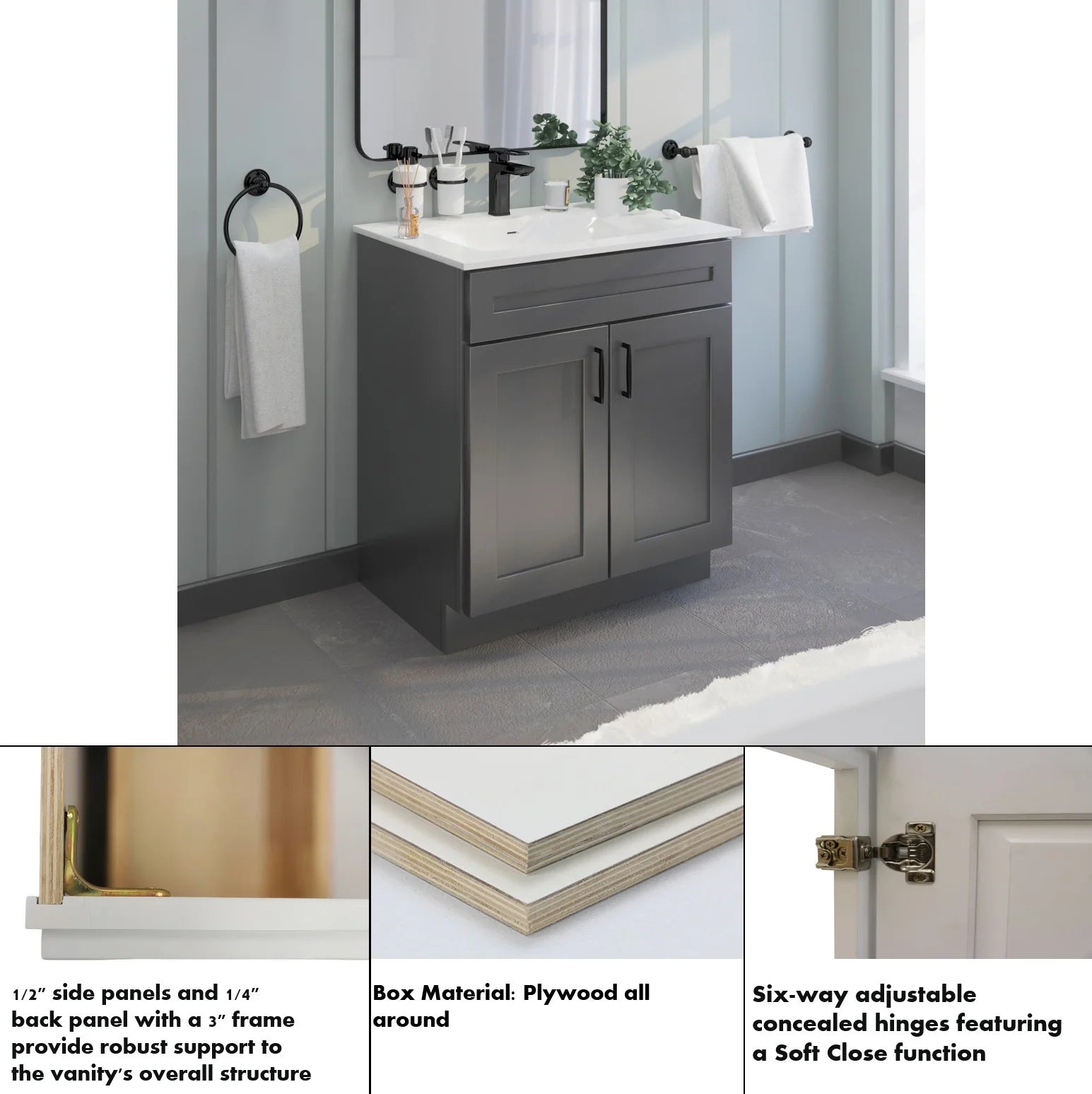Sink Base Bathroom Vanity Ready-to-Assemble Bathroom Cabinet 36" Width in Grey Shaker