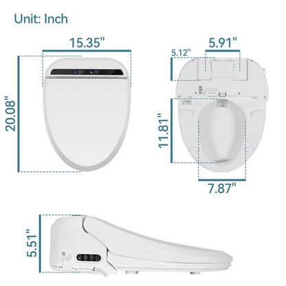 PULUOMIS Elongated Electronic Bidet Toilet Seat White with Heated Seat and Self-Cleaning Nozzle