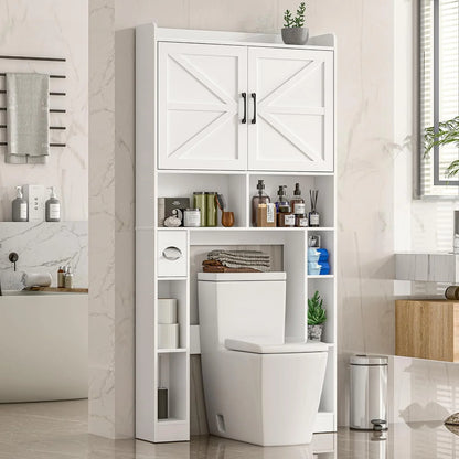 Vabches Over The Toilet Storage Cabinet with Toilet Paper Holder Stand, Above Toilet with Adjustable Shelf & 2 Doors
